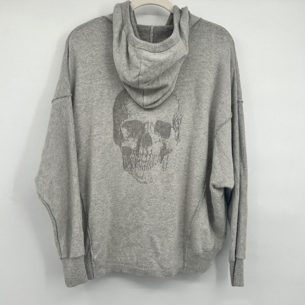 Skull Cashmere‎ Womens Gray Skull Back Graphic Edgy Grunge Knit Hoodie Size XS